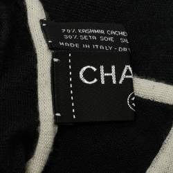 Pre Owned Chanel Black CC Embroidered Cashmere Blend Knit Scarf