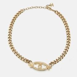 Pre Owned Chanel CC Crystals Gold Tone Necklace
