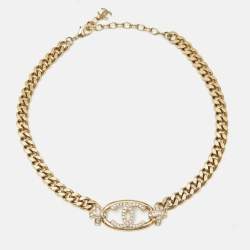 Pre Owned Chanel CC Crystals Gold Tone Necklace