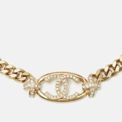 Pre Owned Chanel CC Crystals Gold Tone Necklace