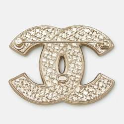 Pre Owned Chanel CC Crystal Resin Gold Tone Brooch