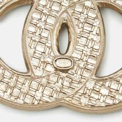 Pre Owned Chanel CC Crystal Resin Gold Tone Brooch