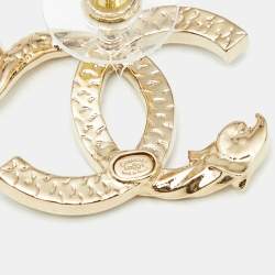 Pre Owned Chanel CC Crystals Gold Tone Earrings