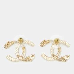 Pre Owned Chanel CC Crystals Gold Tone Earrings