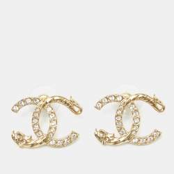 Pre Owned Chanel CC Crystals Gold Tone Earrings