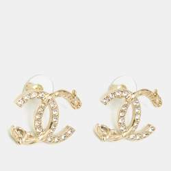 Pre Owned Chanel CC Crystals Gold Tone Earrings