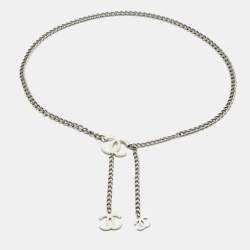 Pre Owned Chanel CC Enamel Silver Tone Belt