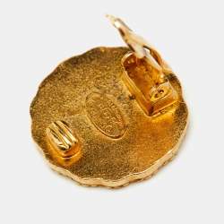 Pre Owned Chanel CC Textured Gold Tone Round Clip-on Earrings