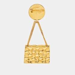 مملوكة مسبقًا Chanel Hanging Flap Bag Motif Gold Tone Pin Brooch