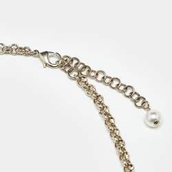 Pre Owned Chanel CC Enamel Crystal Embellished Faux Pearl Gold Tone Long Necklace