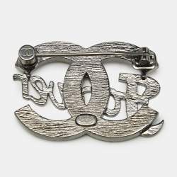 Pre Owned Chanel CC 'Forever' Crystals Gunmetal Tone Pin Brooch