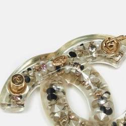 Pre Owned Chanel CC Resin Faux Pearl Crystals Gold Tone Brooch