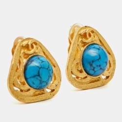 Pre Owned أقراط شانيل CC ذهبي اللون مركب