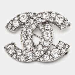 Pre Owned Chanel CC Crystals Silver Tone Brooch
