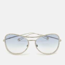 CHANEL Lambskin Aviator Chain Sunglasses 4194-Q Silver