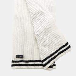 Pre Owned Chanel Logo Patch White Black 100% Cashmere Scarf