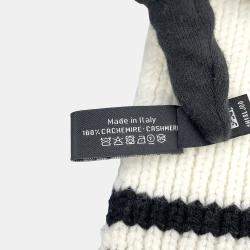 Pre Owned Chanel Logo Patch White Black 100% Cashmere Scarf