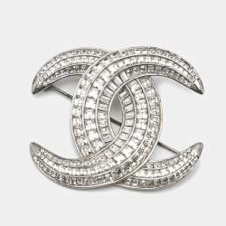 Pre Owned Chanel CC Crystals Silver Tone Brooch