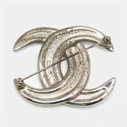 Pre Owned Chanel CC Crystals Silver Tone Brooch