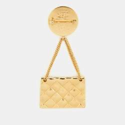 مملوكة مسبقًا Chanel Hanging Flap Bag Motif Gold Tone Pin Brooch