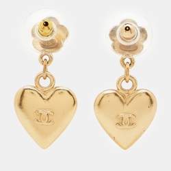 مملوكة مسبقًا Chanel CC Flower Heart Gold Tone Dangle Earrings