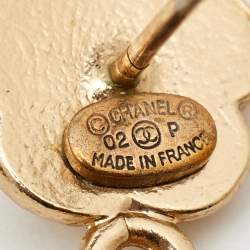 مملوكة مسبقًا Chanel CC Flower Heart Gold Tone Dangle Earrings