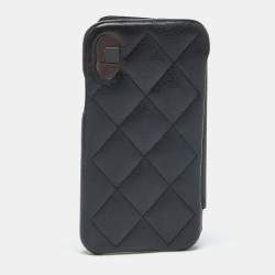 Pre Owned Chanel Black Quilted Caviar Leather iPhone X Case