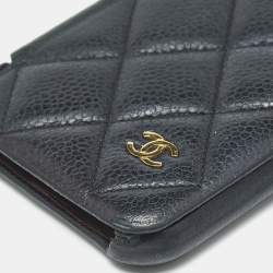 Pre Owned Chanel Black Quilted Caviar Leather iPhone X Case