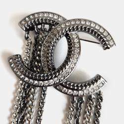 Pre Owned Chanel CC Multi Chain Silver Crystals Pin Brooch