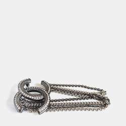Pre Owned Chanel CC Multi Chain Silver Crystals Pin Brooch