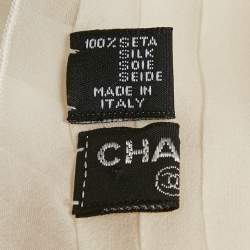 Pre Owned Chanel Off-White Silk Pleated Scarf 
