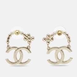 Pre Owned Chanel  CC Crystals Gold Tone Earrings