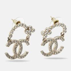 Pre Owned Chanel  CC Crystals Gold Tone Earrings