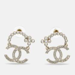 Pre Owned Chanel  CC Crystals Gold Tone Earrings