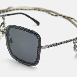 Pre Owned Chanel Black Gradient 4244 Removable Chain Square Sunglasses