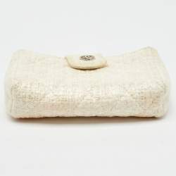 Pre Owned Chanel White Quilted Coated Tweed CC Phone Holder Pouch