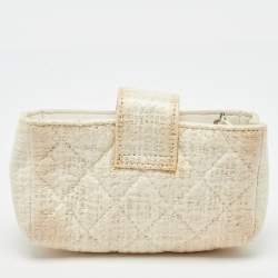 Pre Owned Chanel White Quilted Coated Tweed CC Phone Holder Pouch