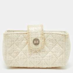 Pre Owned Chanel White Quilted Coated Tweed CC Phone Holder Pouch