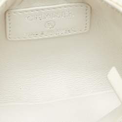 Pre Owned Chanel White Quilted Coated Tweed CC Phone Holder Pouch