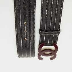 Pre Owned Chanel Black Leather CC Wide Buckle Waist Belt 90CM