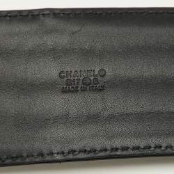 Pre Owned Chanel Black Leather CC Wide Buckle Waist Belt 90CM
