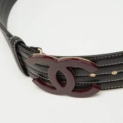 Pre Owned Chanel Black Leather CC Wide Buckle Waist Belt 90CM