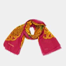 Pre Owned Chanel Vintage Multicolor Sunflower Silk Scarf 