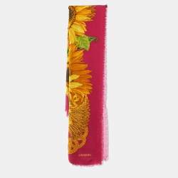 Pre Owned Chanel Vintage Multicolor Sunflower Silk Scarf 