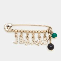 مملوكة مسبقًا Chanel Logo Multicolor Crystal Safety Pin Brooch 