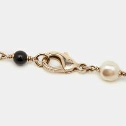 Pre Owned Chanel CC Faux Pearl Black Beads Long Station Necklace