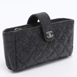 Pre Owned Chanel Black Shimmering Quilted Leather CC Phone Pouch