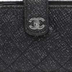 Pre Owned Chanel Black Shimmering Quilted Leather CC Phone Pouch