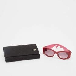 Pre Owned Chanel Red/Pink Gradient 5524 CC Frame Oval Sunglasses