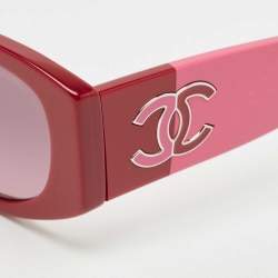 Pre Owned Chanel Red/Pink Gradient 5524 CC Frame Oval Sunglasses